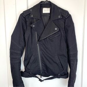 NEW! Pierre Balmain Moto Jacket Black Denim Biker Jacket W/Embroidered Dragon S